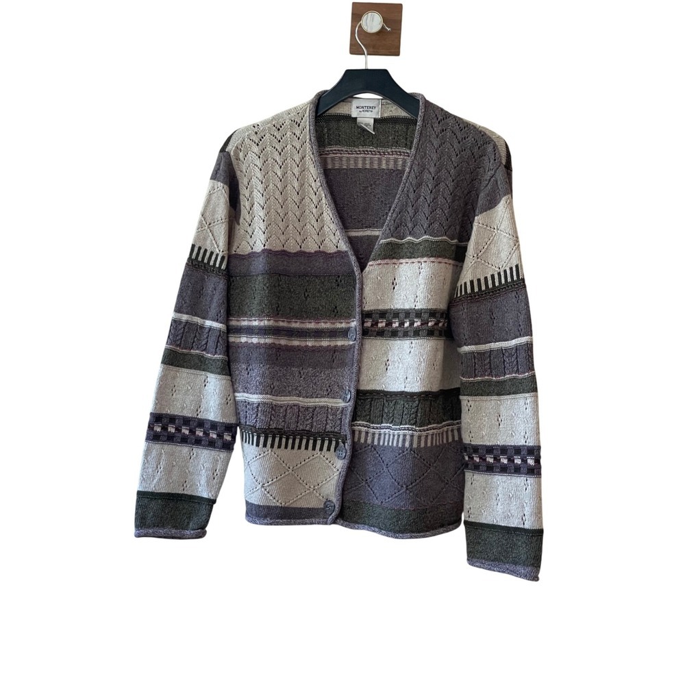 Monterey Koret Vintage‎ Knit Cardigan Sweater Striped Grandmacore Cozy M